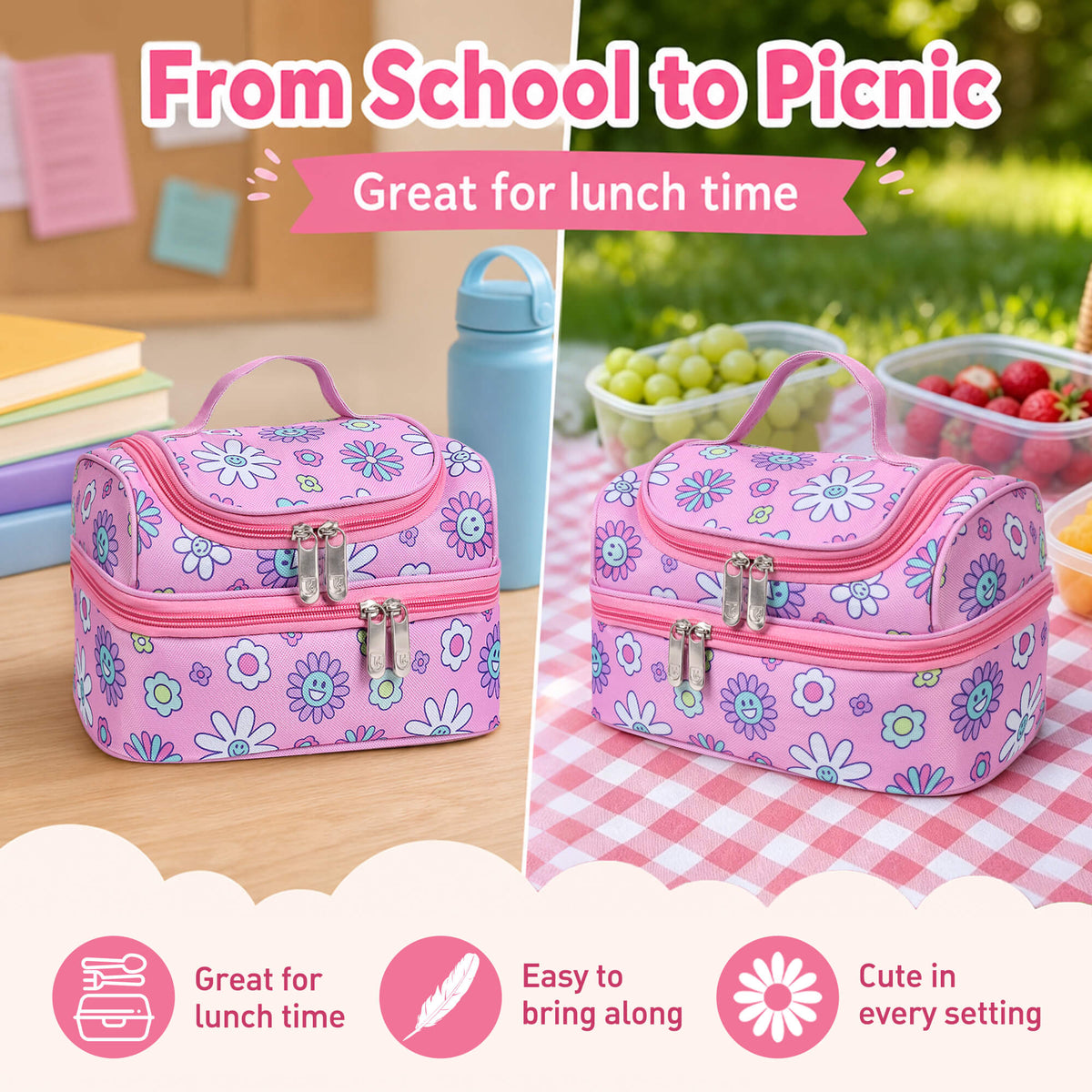 Tirrinia Kids Insulated Lunch Bag – Leak-Proof Double Decker Cooler Tote