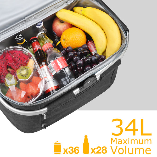 34L Picnic Cooler Basket with Foldable Grocery Bag