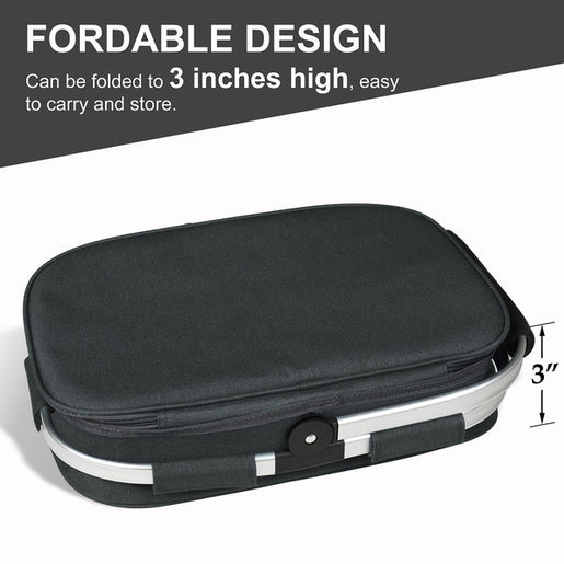 34L Picnic Cooler Basket with Foldable Grocery Bag