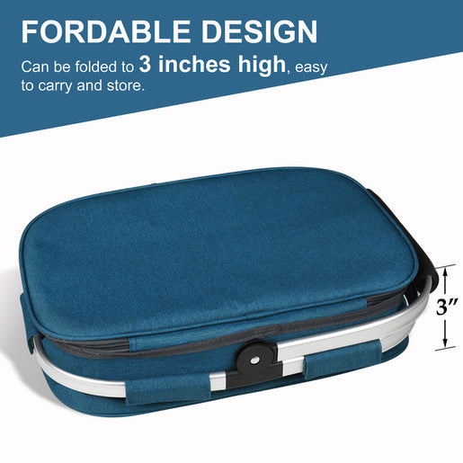 34L Picnic Cooler Basket with Foldable Grocery Bag