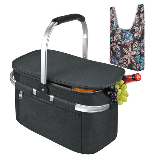34L Picnic Cooler Basket with Foldable Grocery Bag