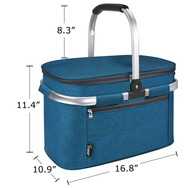 34L Picnic Cooler Basket with Foldable Grocery Bag