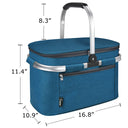 34L Picnic Cooler Basket with Foldable Grocery Bag size chart