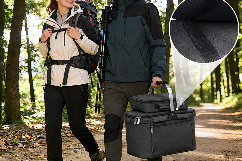 Tirrinia Large Insulated Picnic Basket, 34L Water Resistant & Leakproof Collapsible Portable Cooler Basket Set with Aluminium Handle for Travel,Foldable Grocery Bag, Black