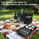 Tirrinia Large Insulated Picnic Basket, 34L Water Resistant & Leakproof Collapsible Portable Cooler Basket Set with Aluminium Handle for Travel,Foldable Grocery Bag, Black