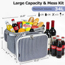 Tirrinia Large Insulated Picnic Basket, 34L Water Resistant & Leakproof Collapsible Portable Cooler Basket Set with Aluminium Handle for Travel,Foldable Grocery Bag, Black