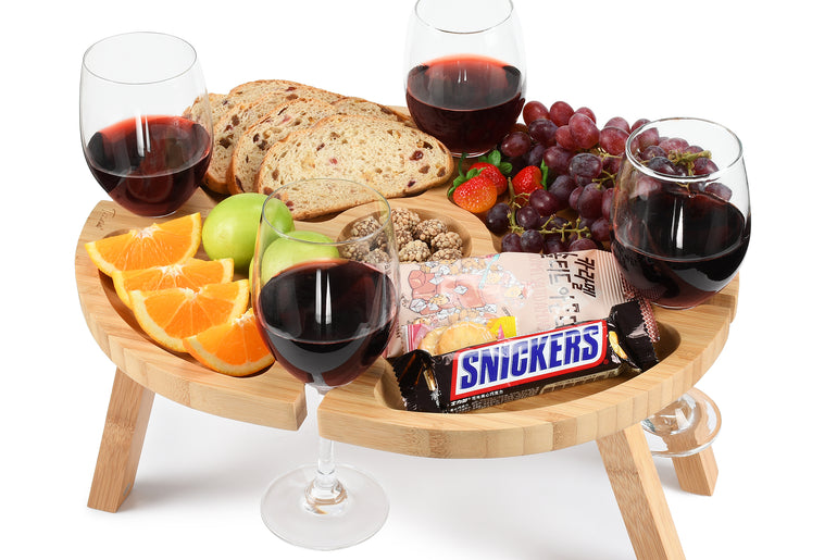 Tirrinia Portable Picnic Table with 4 Wine Glasses Holder front view