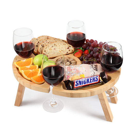 Tirrinia Portable Picnic Table with 4 Wine Glasses Holder front view