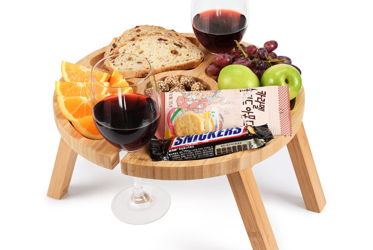 Tirrinia Portable Picnic Table with 4 Wine Glasses Holder side view