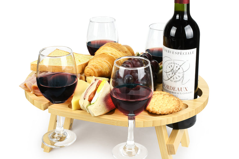 Tirrinia Foldable Picnic Table with Wine Glass Holder and Bottle Holder