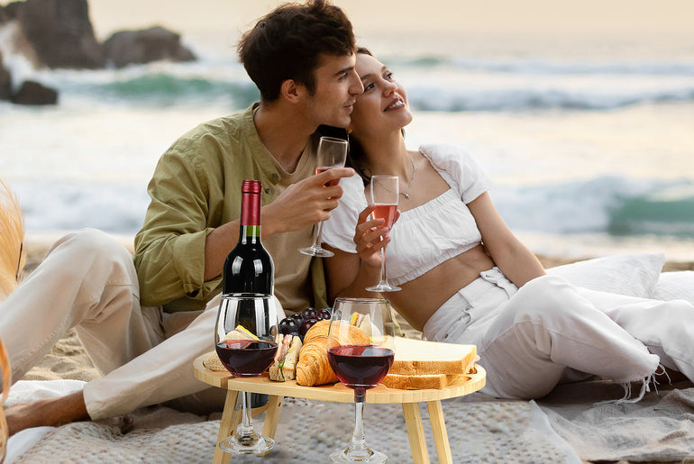 Tirrinia Foldable Picnic Table with Wine Glass Holder and Bottle Holder