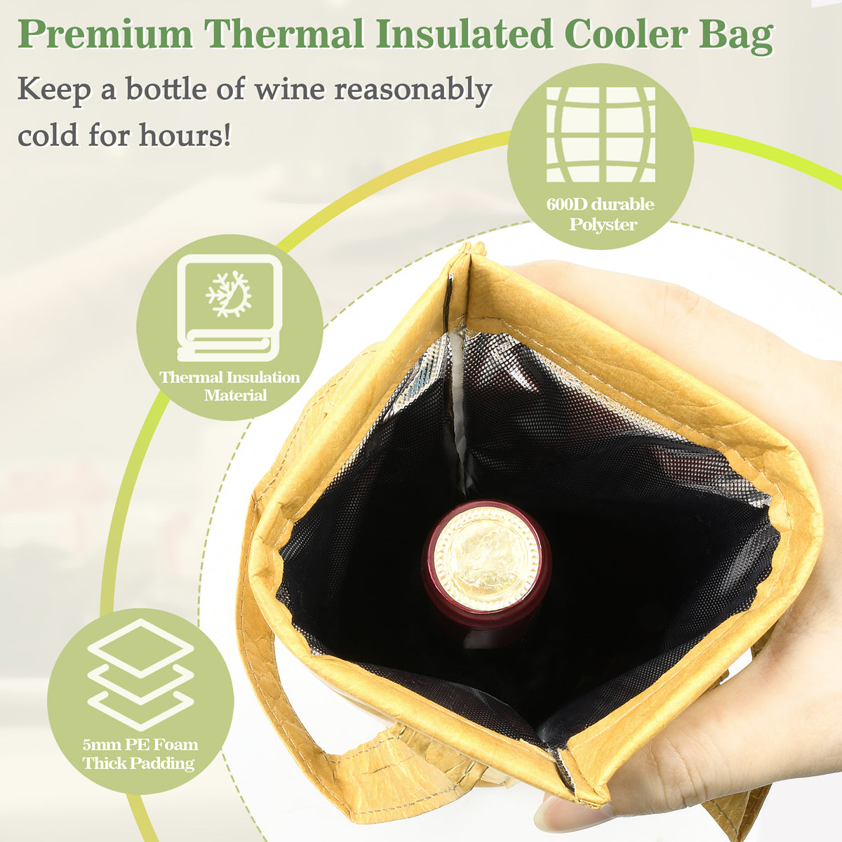 Tirrinia single layer waterproof dupont paper wine bag for gift back view