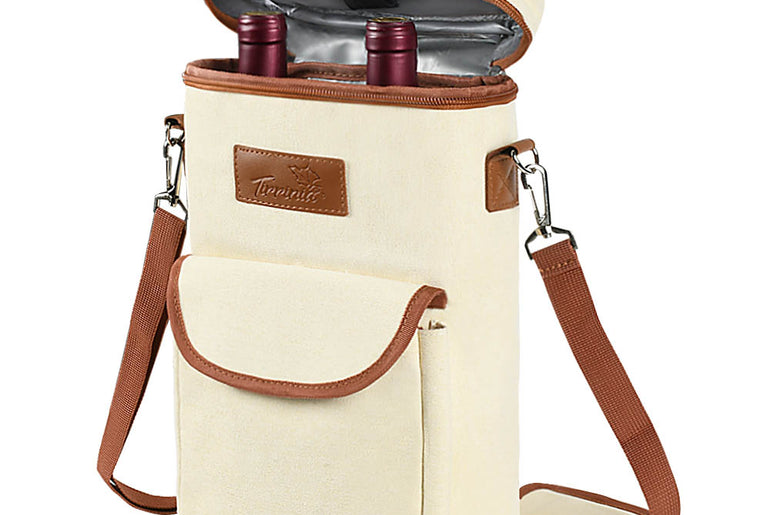 Tirrinia 2 Bottle Wine Gift Tote Carrier with Pocket