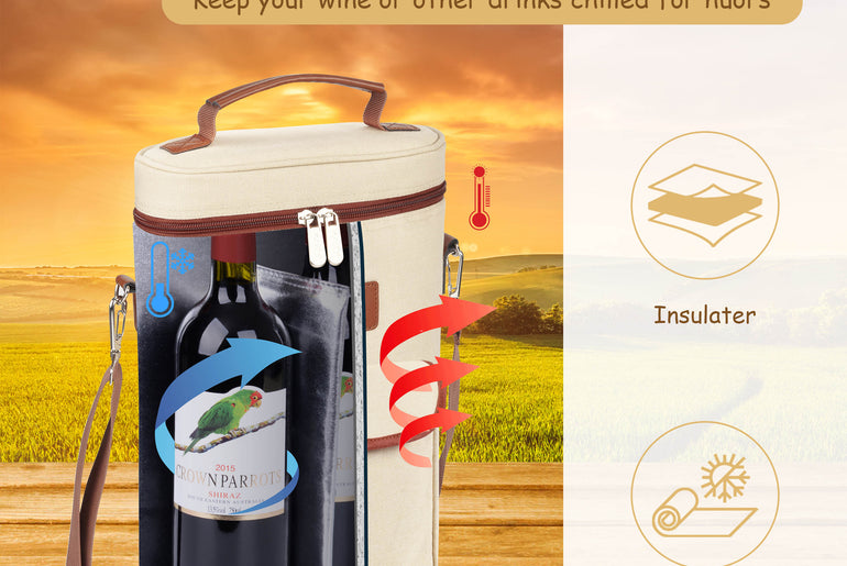 Tirrinia 2 Bottle Wine Gift Tote Carrier with Pocket