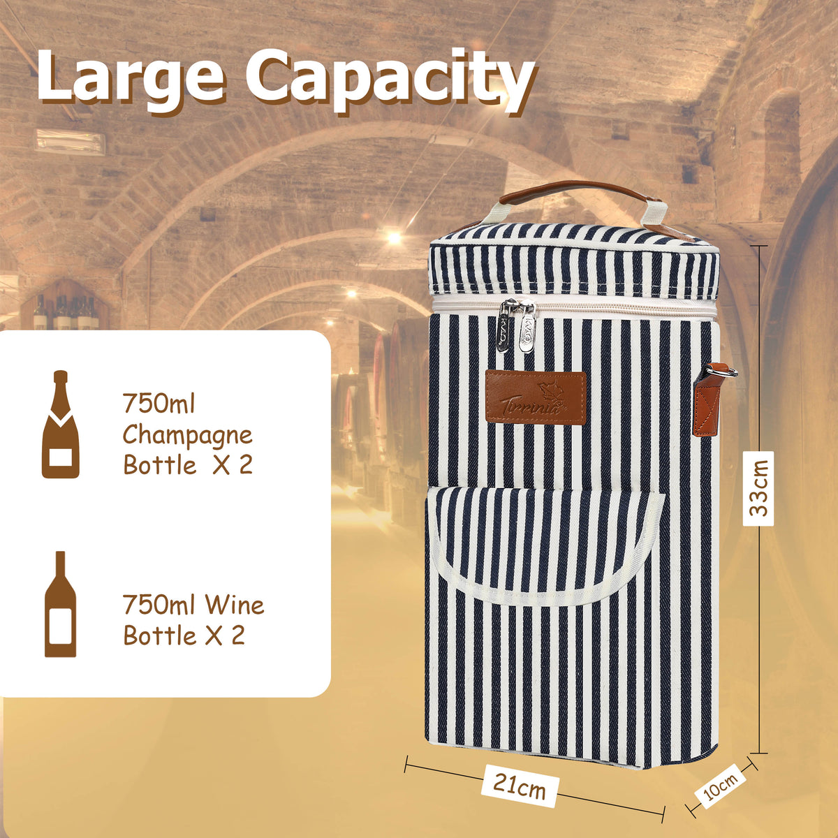 Tirrinia 2 Bottle Wine Gift Tote Carrier with Pocket