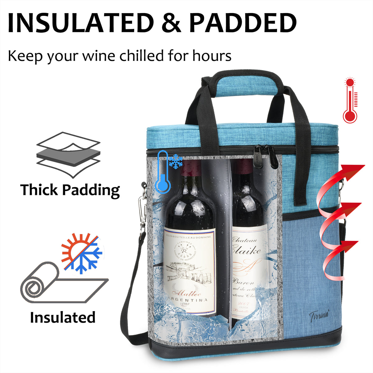 Tirrinia 3 Bottle Insulated Wine Tote Bag with Corkscrew