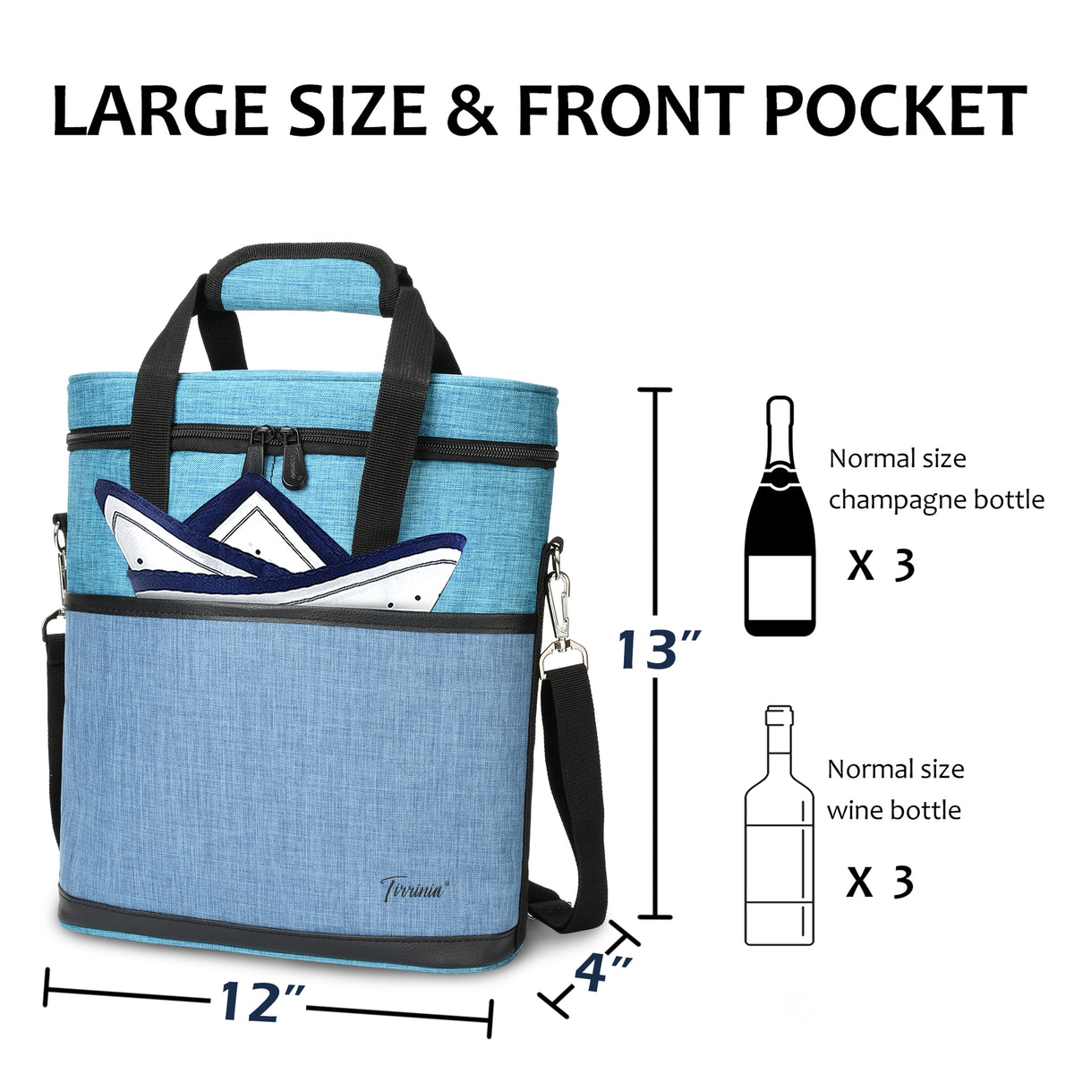 Tirrinia 3 Bottle Insulated Wine Tote Bag with Corkscrew