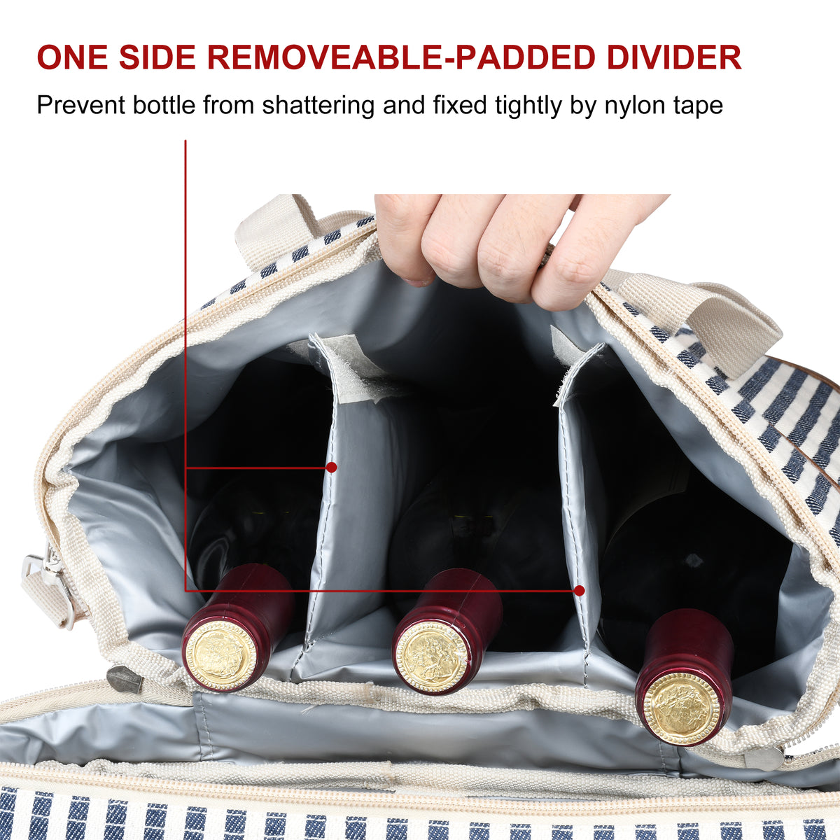 Tirrinia Insulated 3 Bottle Wine Carrier with Corkscrew front view