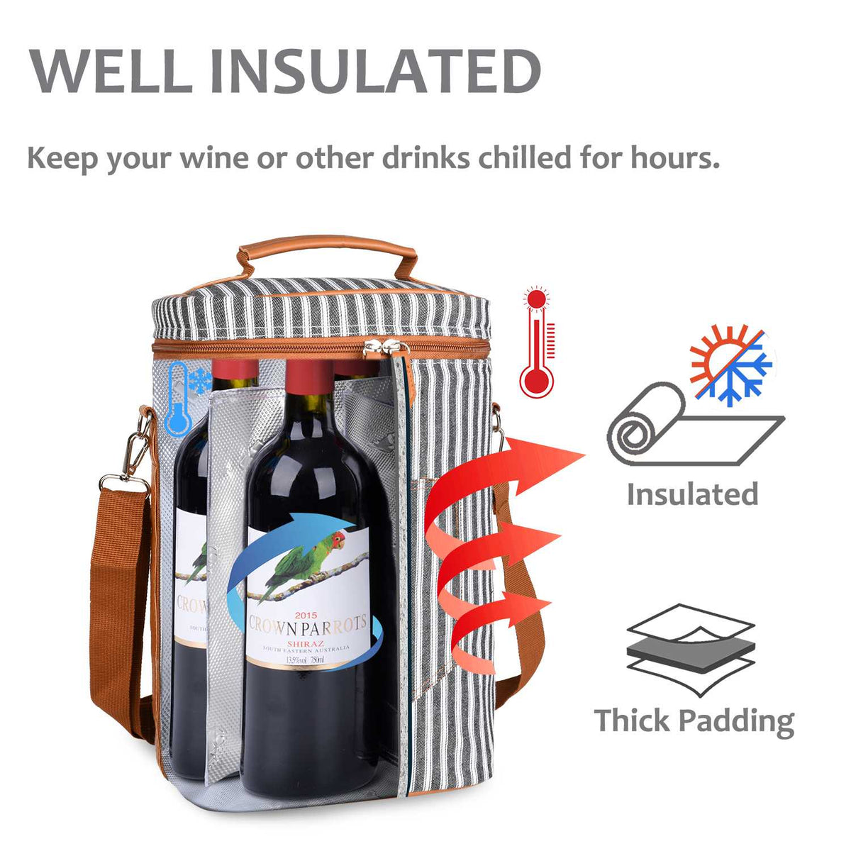 Tirrinia 4 Bottle Wine Cooler Bag for Dinner Party