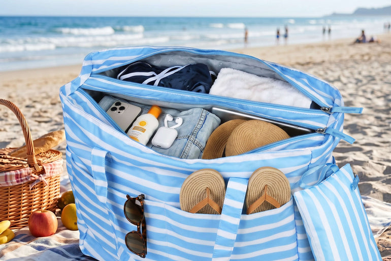 Tirrinia Extra Large Beach Tote Bag – Waterproof Travel Tote with Wet & Dry Separation back view