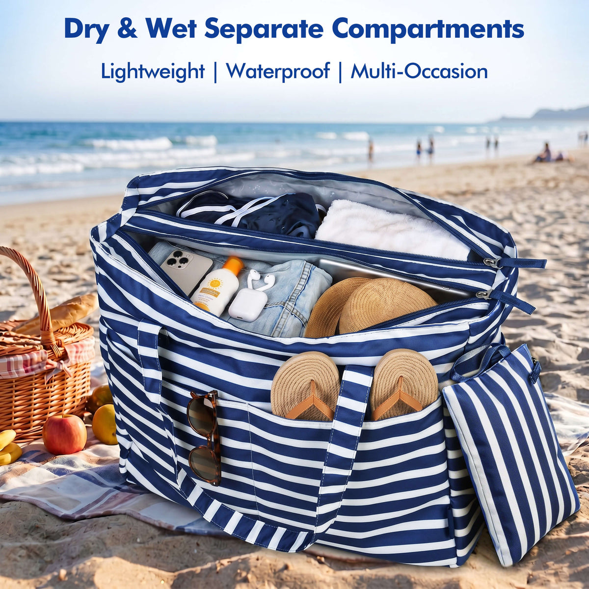 Tirrinia Extra Large Beach Tote Bag – Waterproof Travel Tote with Wet & Dry Separation newarrivals style