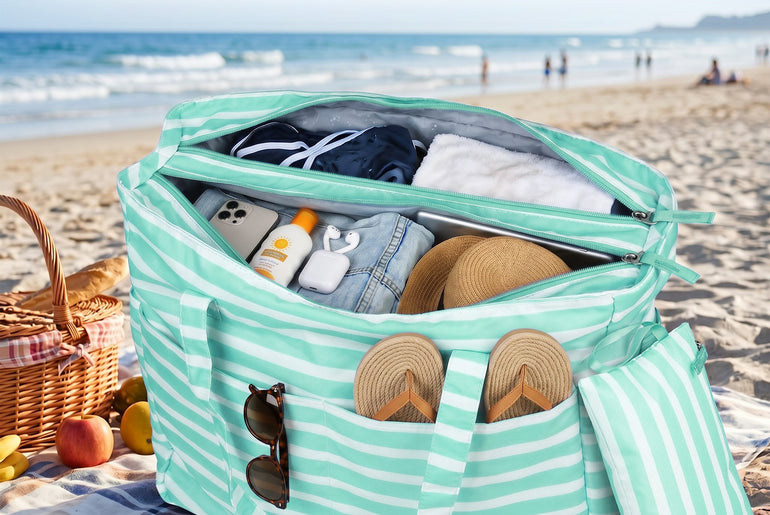 Tirrinia Extra Large Beach Tote Bag – Waterproof Travel Tote with Wet & Dry Separation detail view