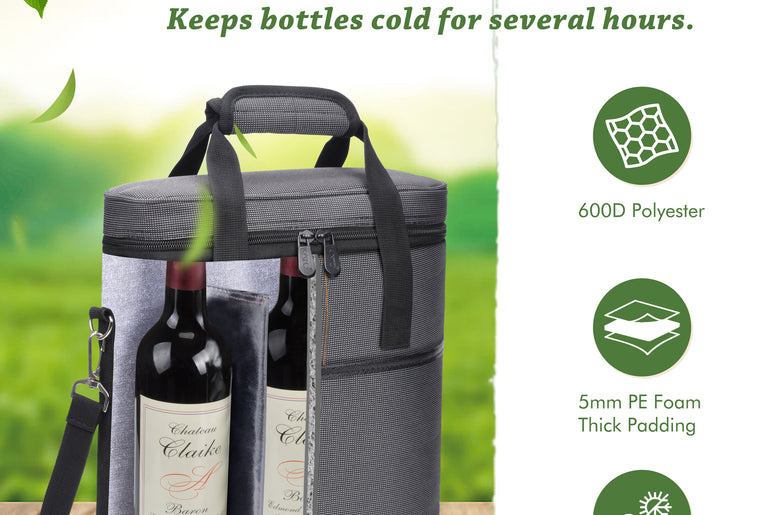 Tirrinia 3 Bottle Insulated Wine Tote Bag with Corkscrew