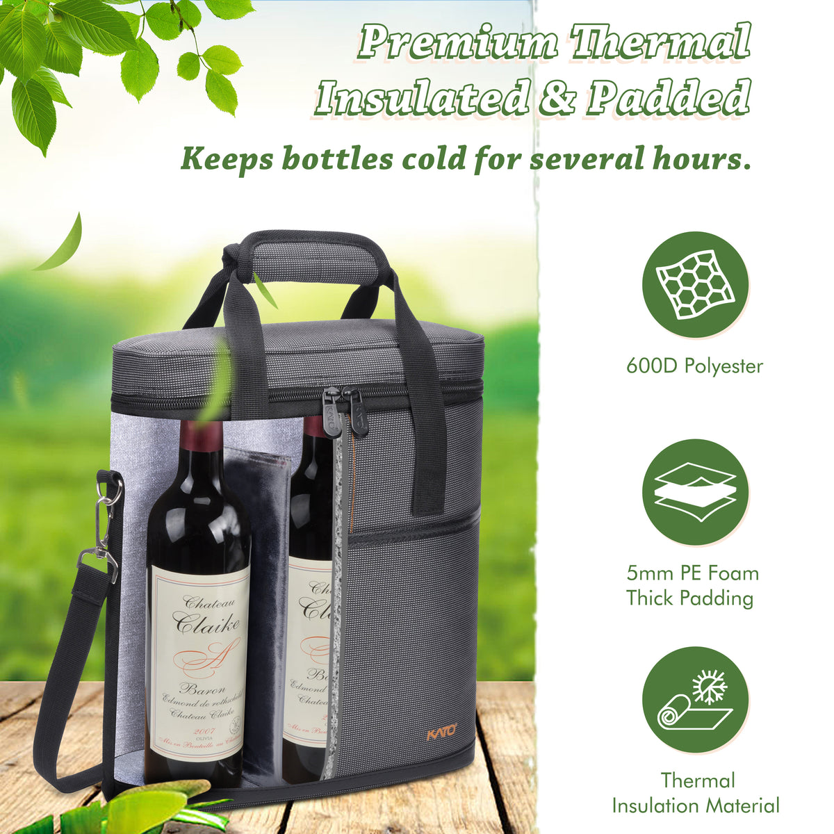 Tirrinia 3 Bottle Insulated Wine Tote Bag with Corkscrew