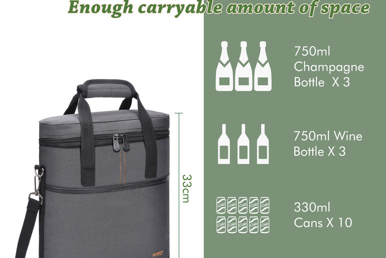 Tirrinia 3 Bottle Insulated Wine Tote Bag with Corkscrew