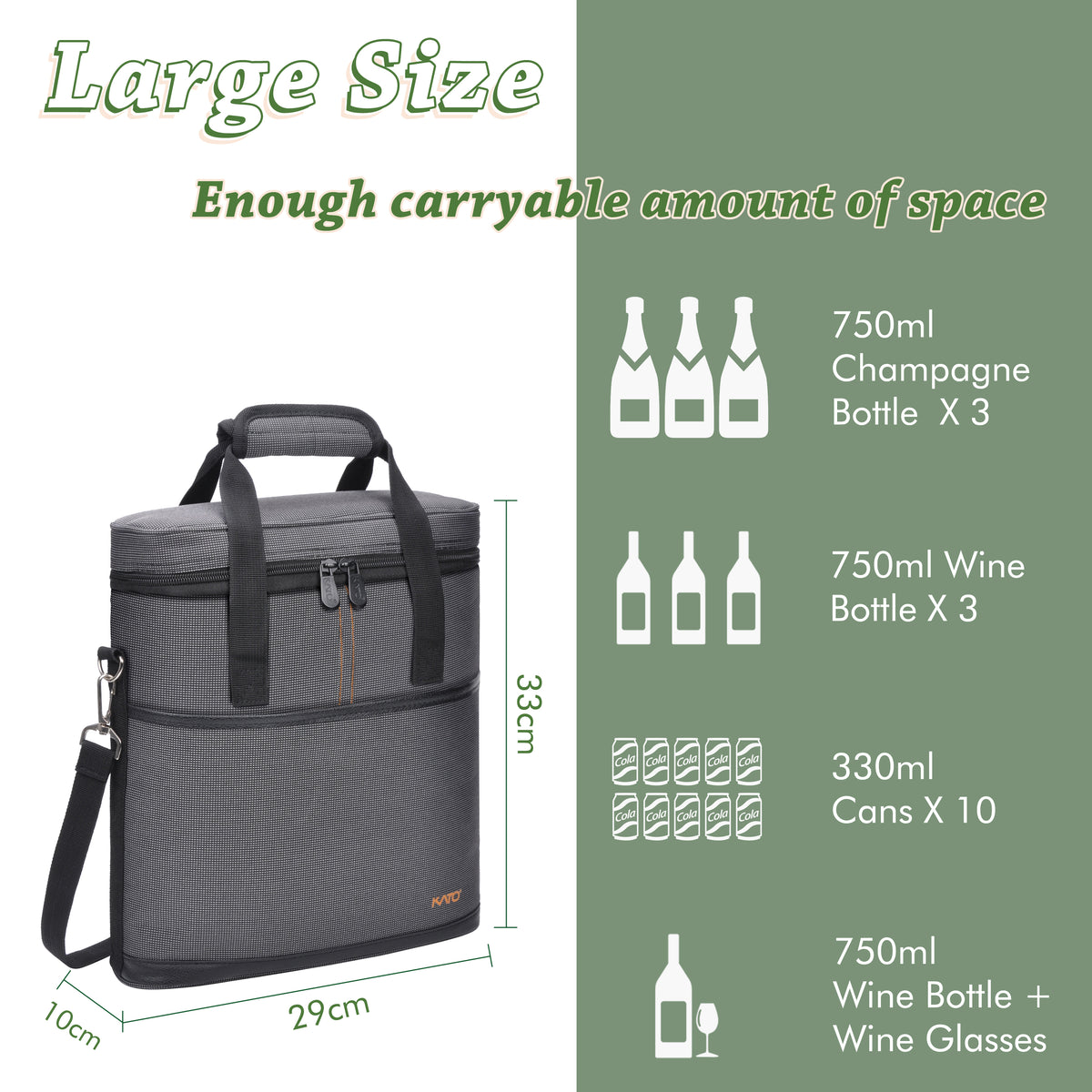 Tirrinia 3 Bottle Insulated Wine Tote Bag with Corkscrew