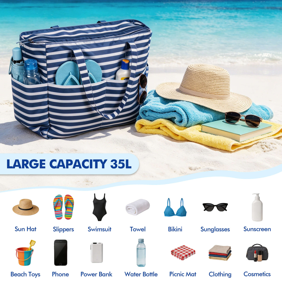 Tirrinia Extra Large Beach Tote Bag – Waterproof Travel Tote with Wet & Dry Separation newarrivals style