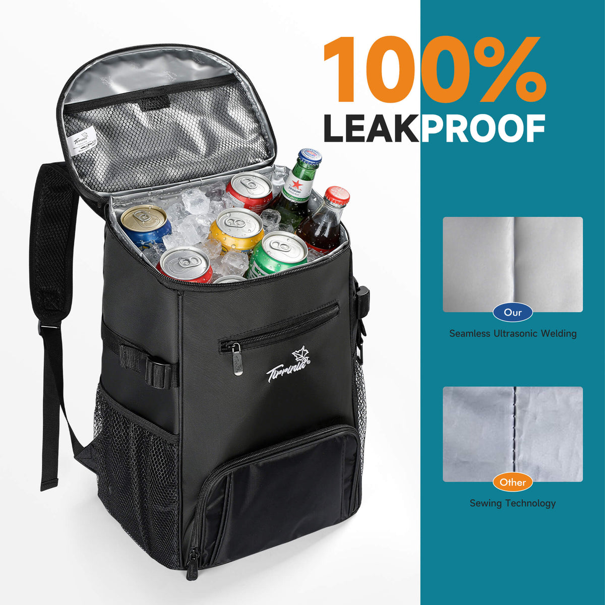 Tirrinia Cooler Backpack Insulated Leakproof, 20L Backpack Cooler Holds 33 Cans, Lightweight Soft Cooler Bag with Bottle Opener for Beach, Picnic, Camping, Hiking, Travel