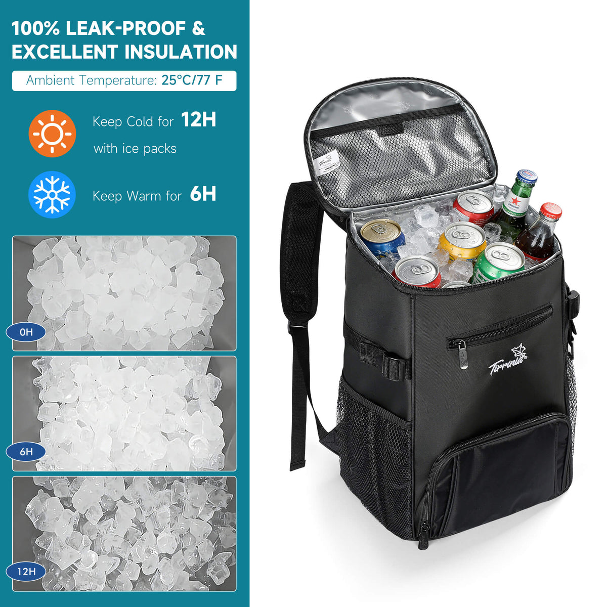 Tirrinia Cooler Backpack Insulated Leakproof, 20L Backpack Cooler Holds 33 Cans, Lightweight Soft Cooler Bag with Bottle Opener for Beach, Picnic, Camping, Hiking, Travel