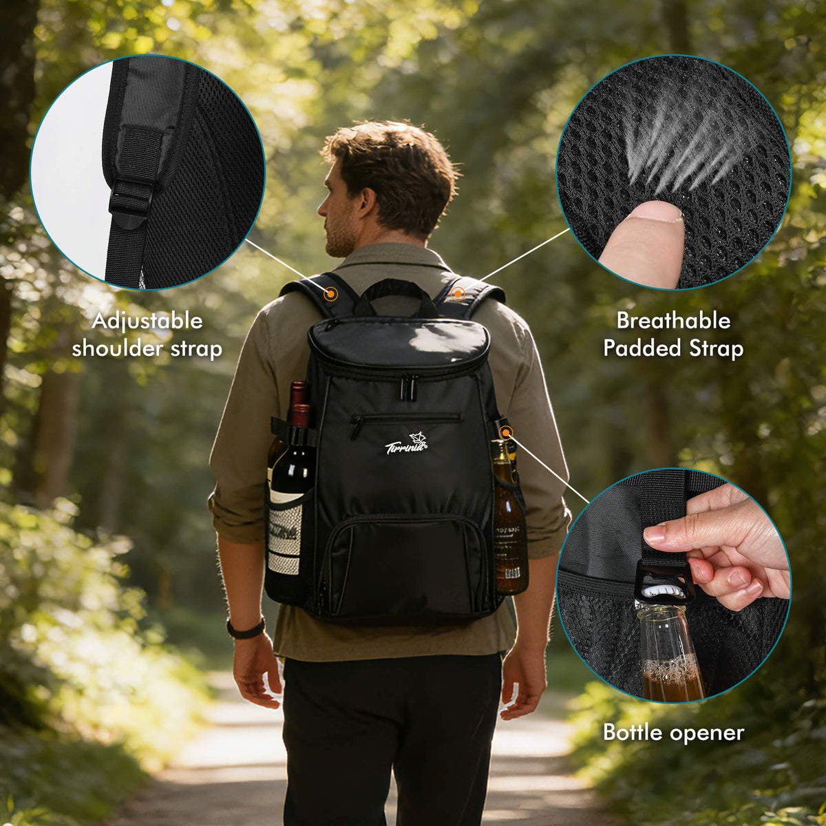 Tirrinia Cooler Backpack Insulated Leakproof, 20L Backpack Cooler Holds 33 Cans, Lightweight Soft Cooler Bag with Bottle Opener for Beach, Picnic, Camping, Hiking, Travel