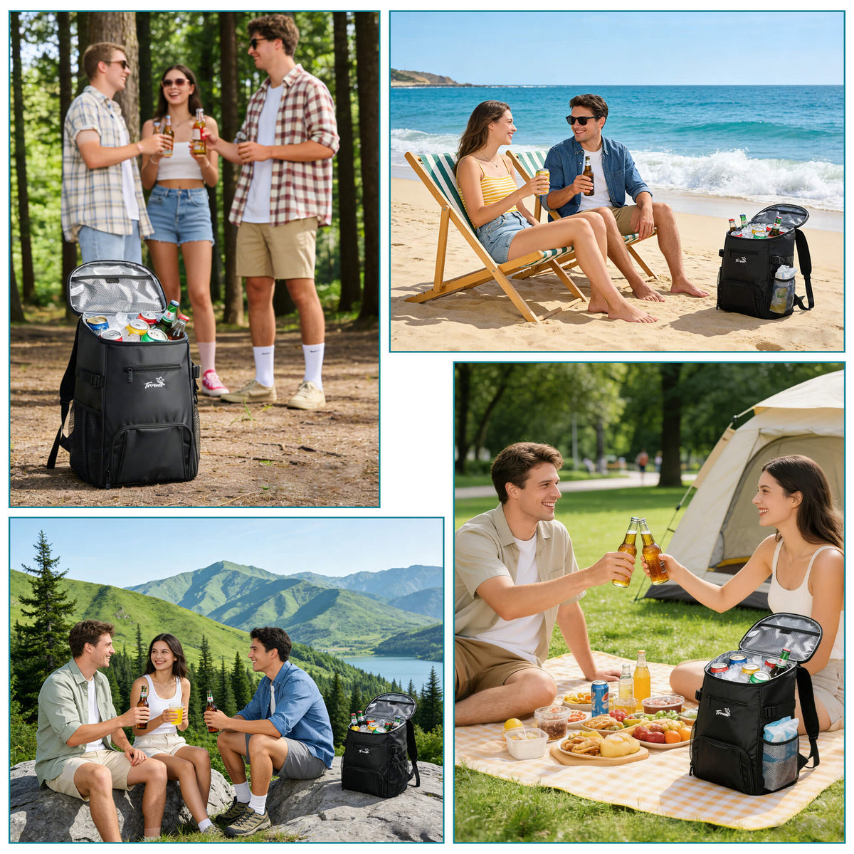Tirrinia Cooler Backpack Insulated Leakproof, 20L Backpack Cooler Holds 33 Cans, Lightweight Soft Cooler Bag with Bottle Opener for Beach, Picnic, Camping, Hiking, Travel