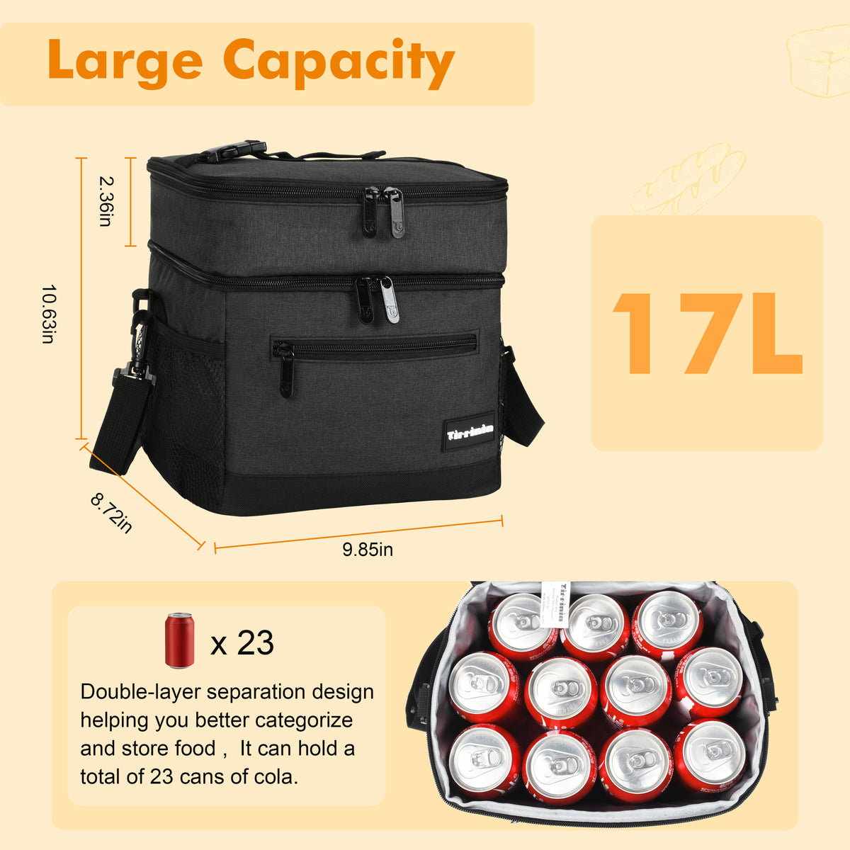 Tirrinia Large Double-Layer Insulated Lunch Bag