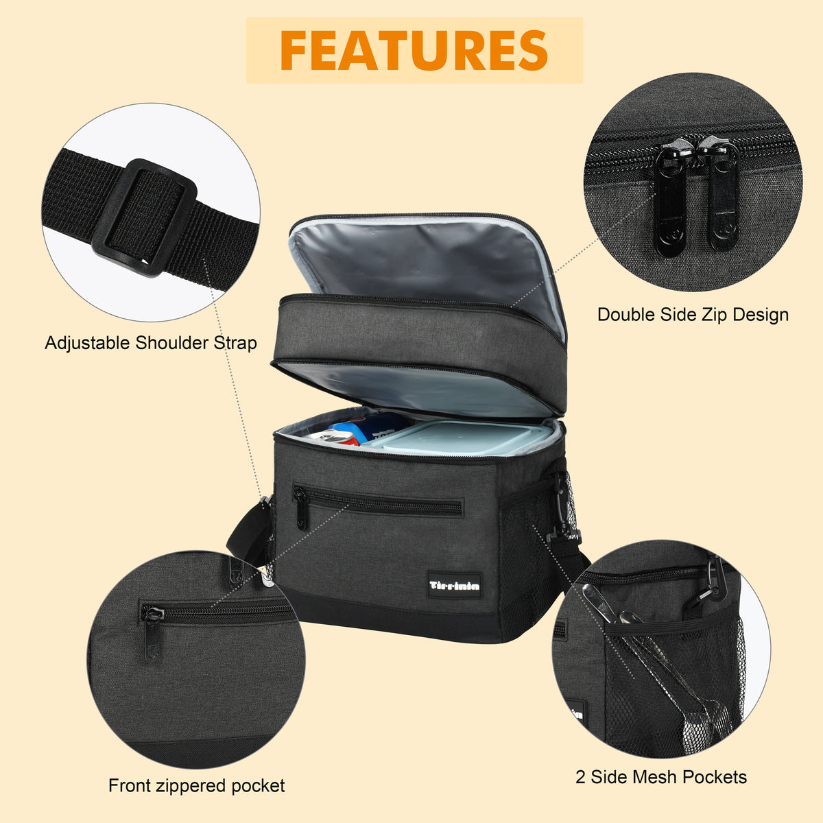 Tirrinia Large Double-Layer Insulated Lunch Bag