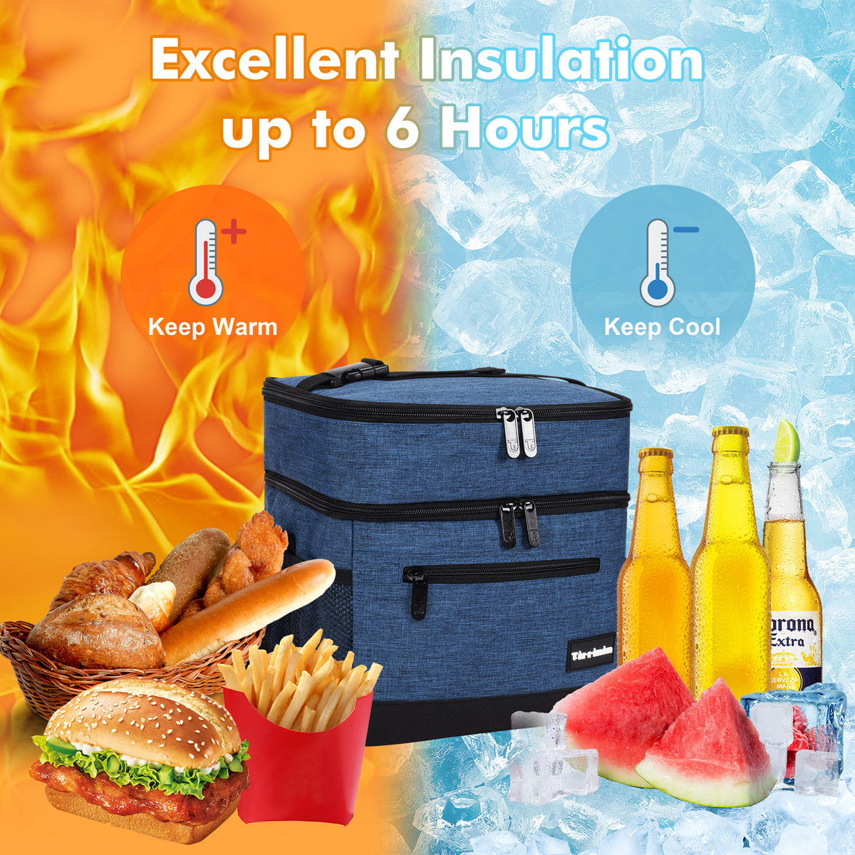 Tirrinia Large Double-Layer Insulated Lunch Bag