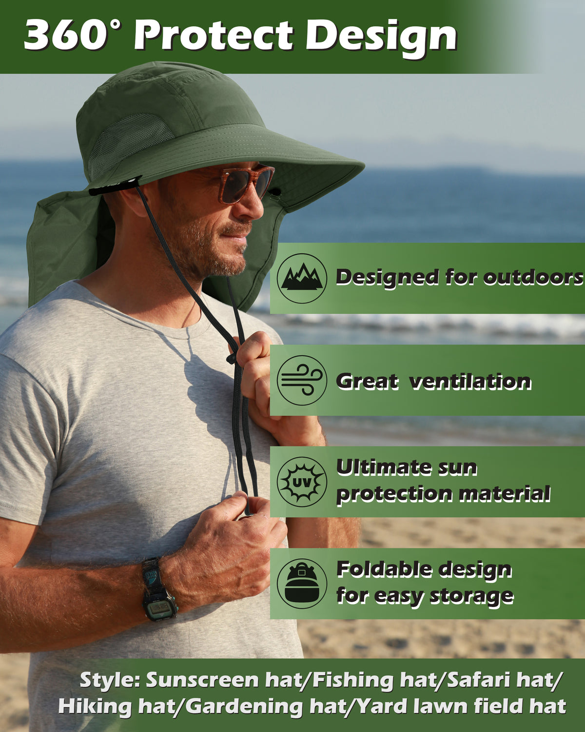 Tirrrinia Men's Wide Brim Sun Hat with Neck Flap