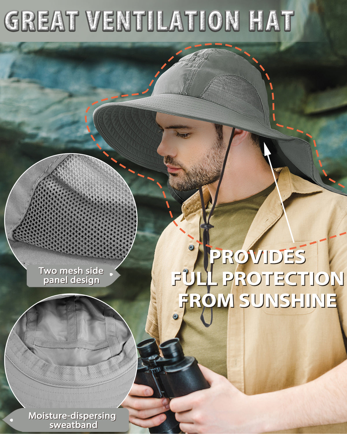 Tirrrinia Men's Wide Brim Sun Hat with Neck Flap