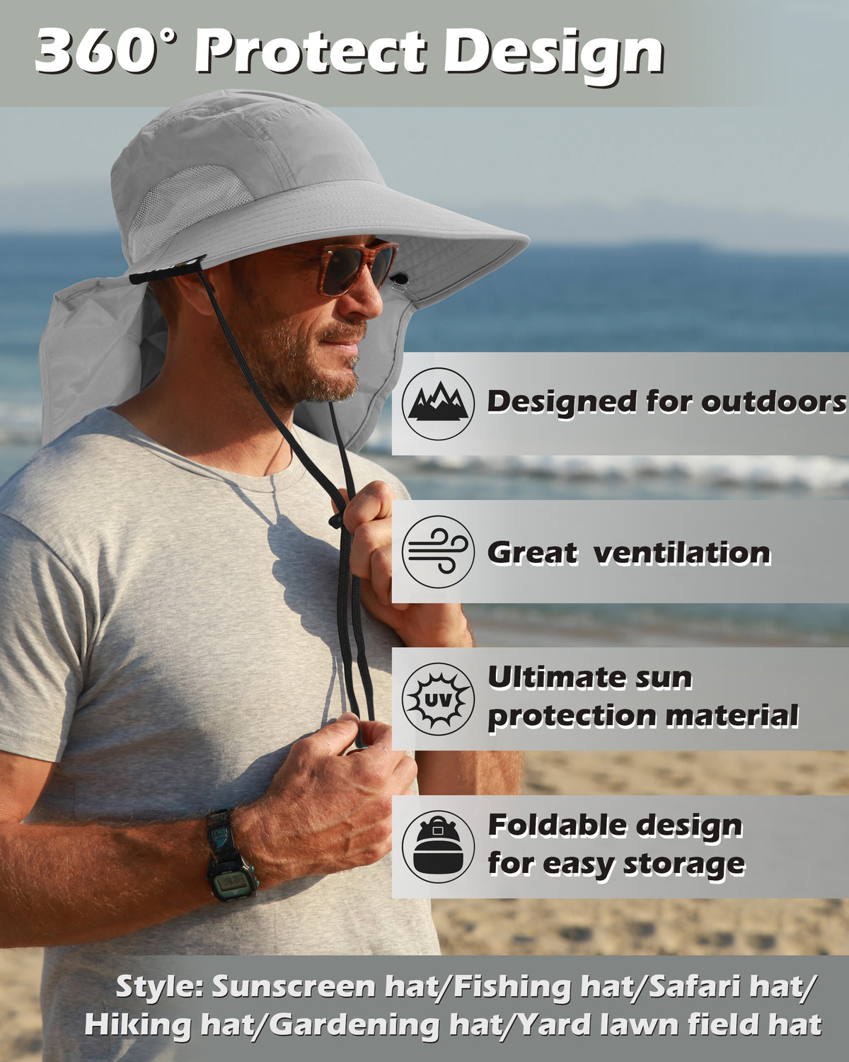 Tirrrinia Men's Wide Brim Sun Hat with Neck Flap