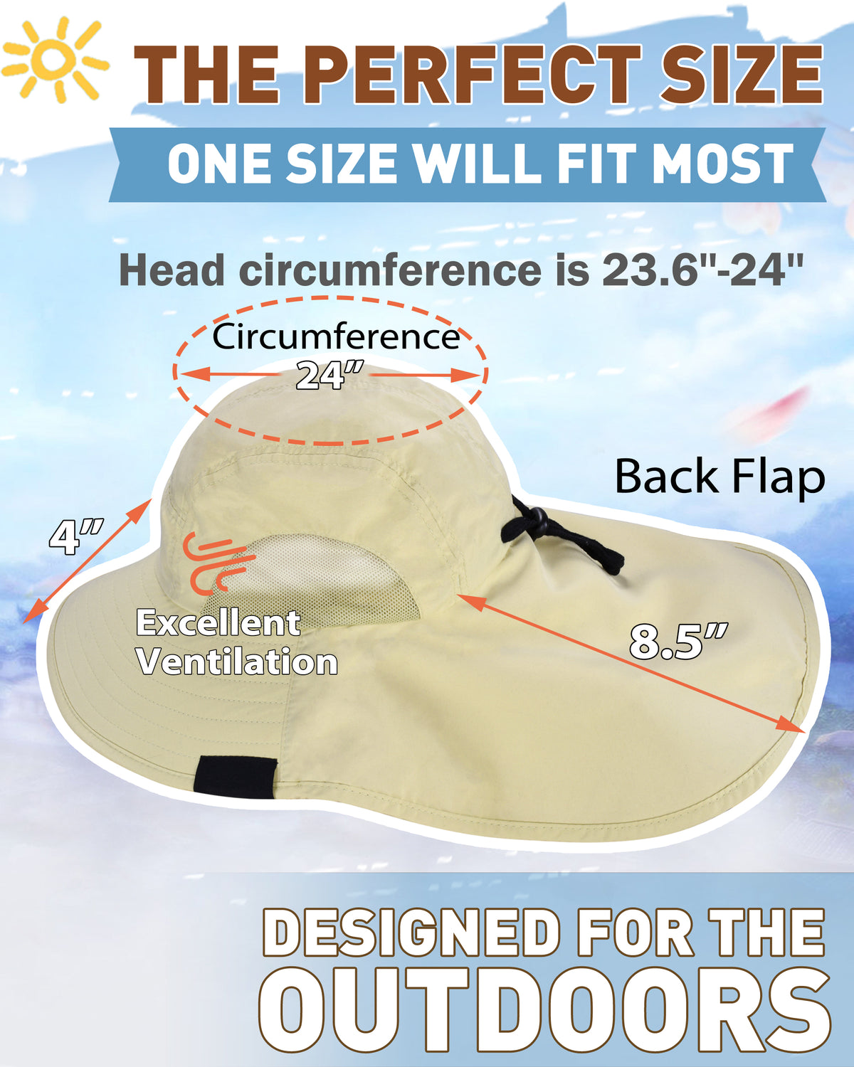 Tirrrinia Men's Wide Brim Sun Hat with Neck Flap