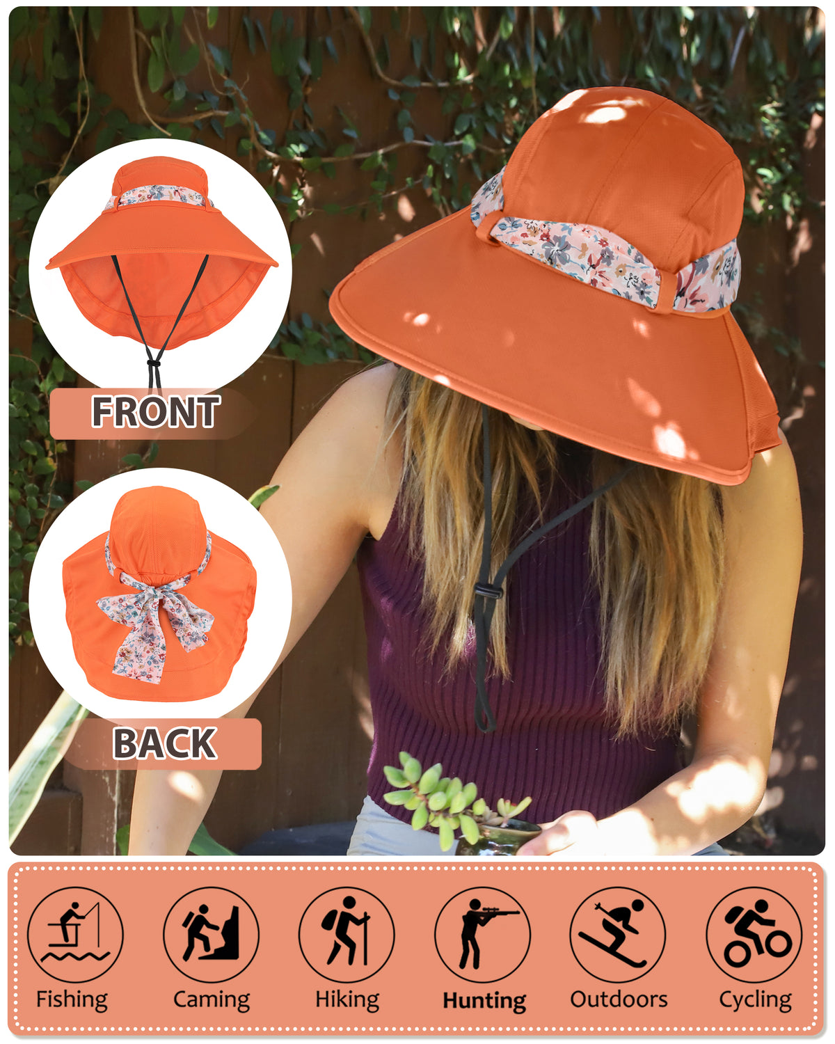 Tirrinia Women UPF50+ Sun Hat with Floral Ribbon