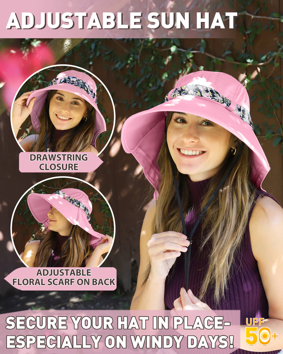 Tirrinia Women UPF50+ Sun Hat with Floral Ribbon