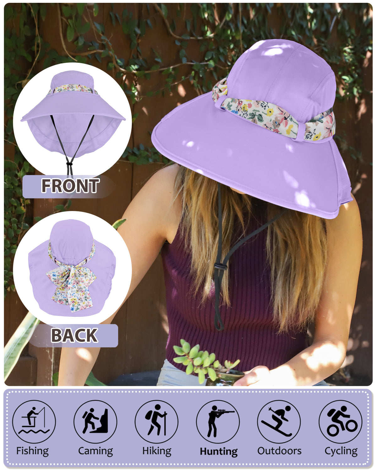 Tirrinia Women UPF50+ Sun Hat with Floral Ribbon