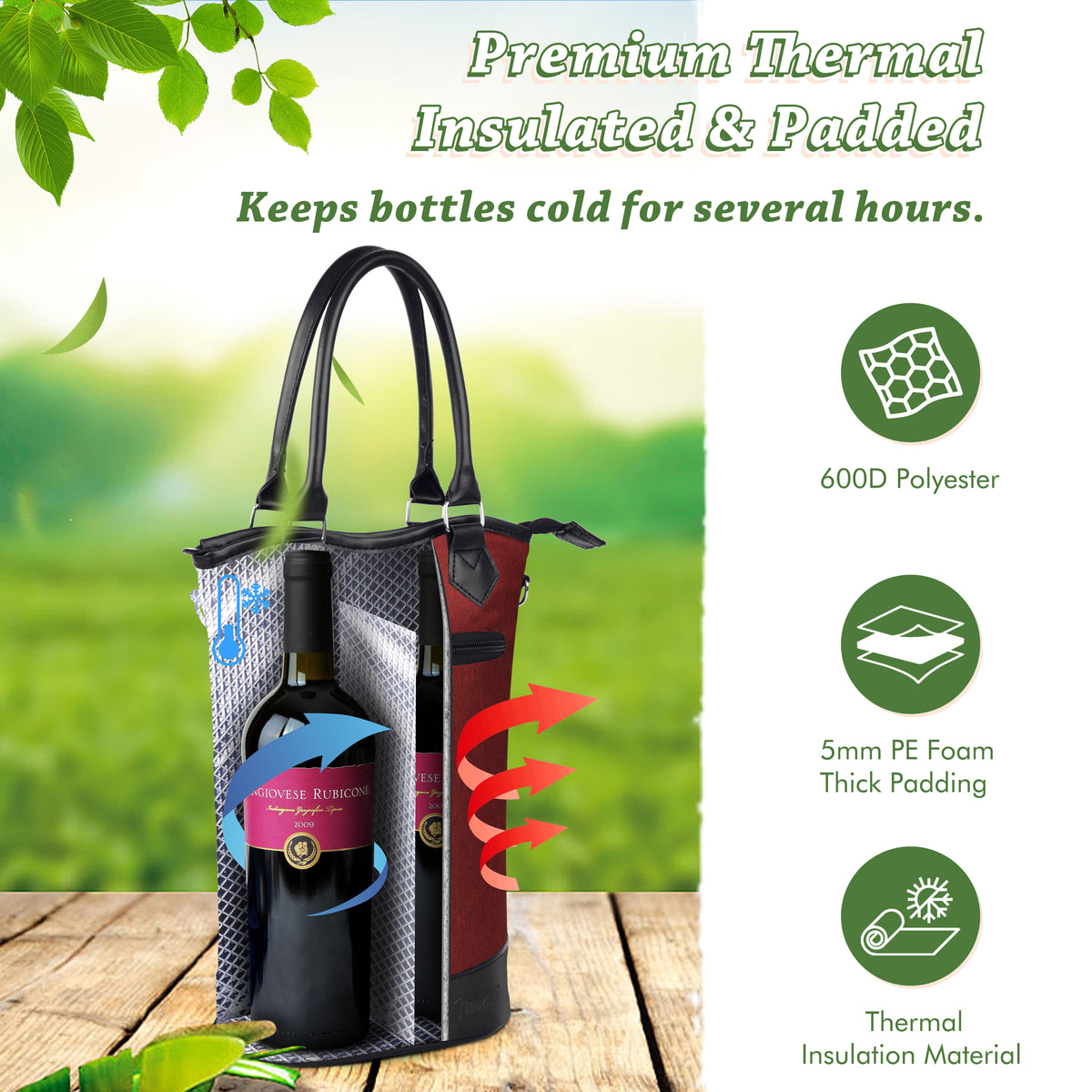 Tirrinia 2 Bottle Wine Gift Tote with Corkscrew for Outdoor