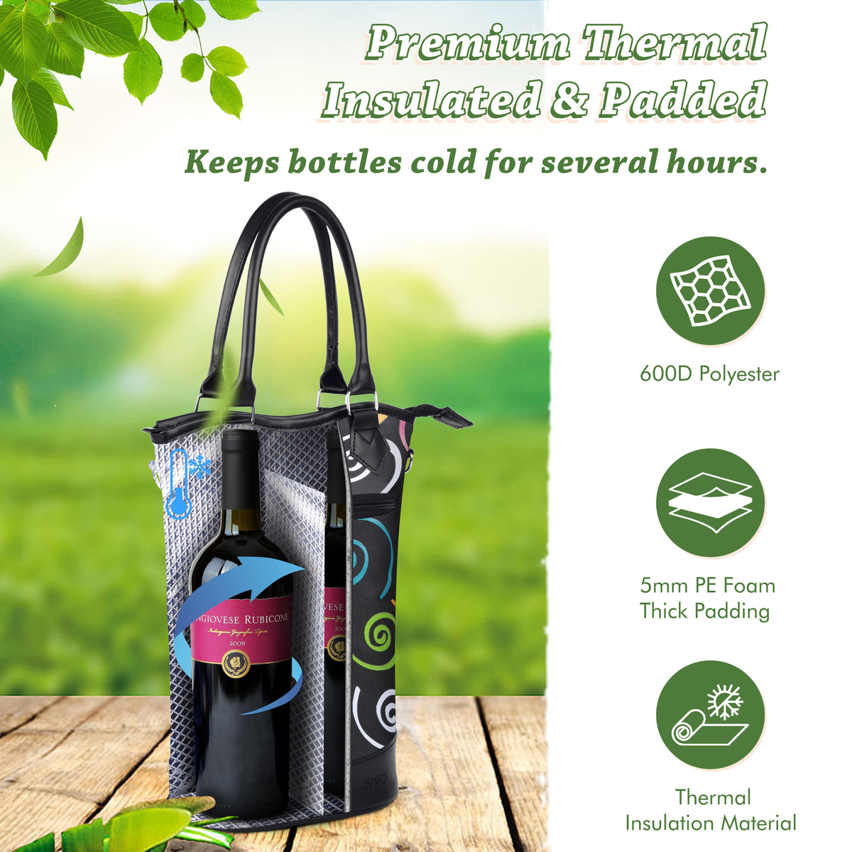 Tirrinia 2 Bottle Wine Gift Tote with Corkscrew for Outdoor