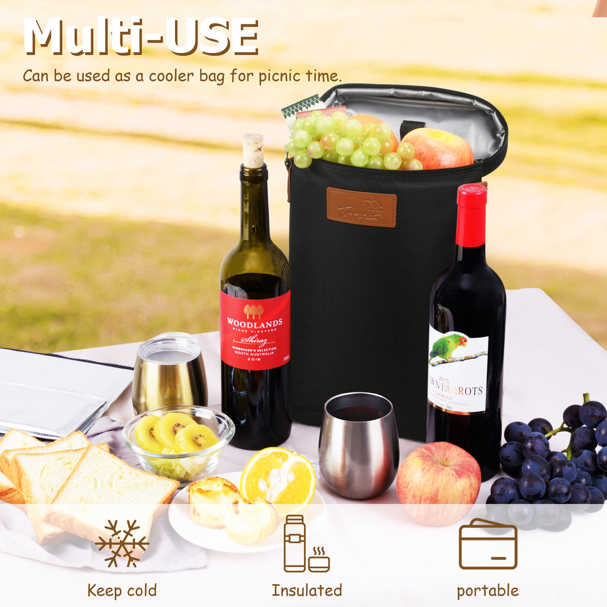 Tirrinia 2 Bottle Wine Carrier for Picnic