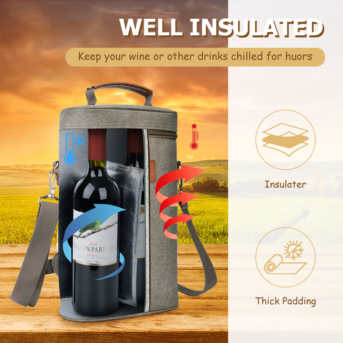 Tirrinia 2 Bottle Wine Carrier for Picnic