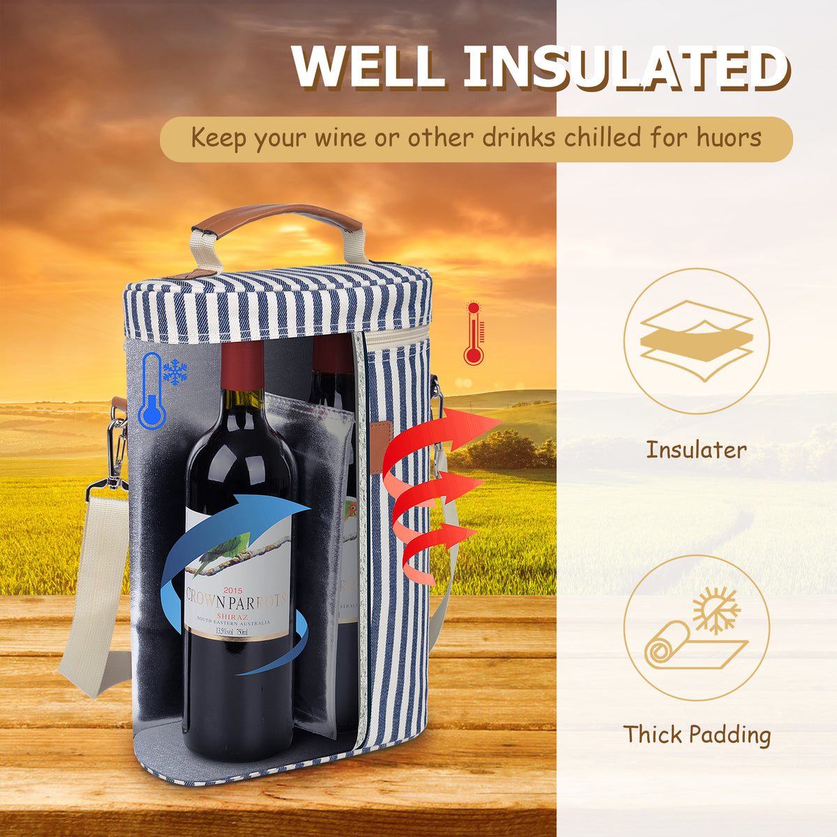 Tirrinia 2 Bottle Wine Carrier for Picnic
